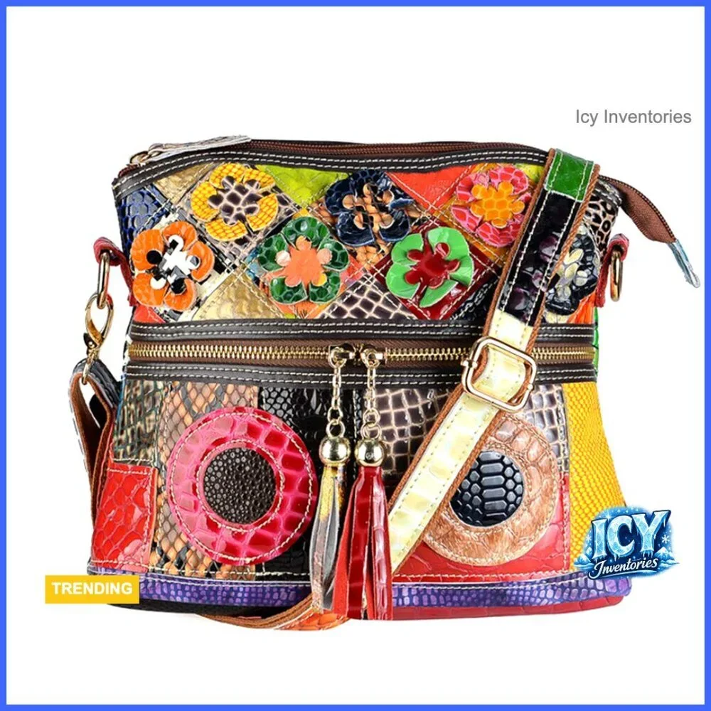 Genuine Leather Crossbody Bag with Adjustable Strap, Multiple Pockets